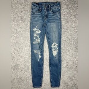 American Eagle Jeans Womens 0 Jegging Next Level Stretch Distressed Holes Thrash